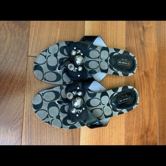 2 pairs of Coach Flip flops- black and brown with bling Size 8